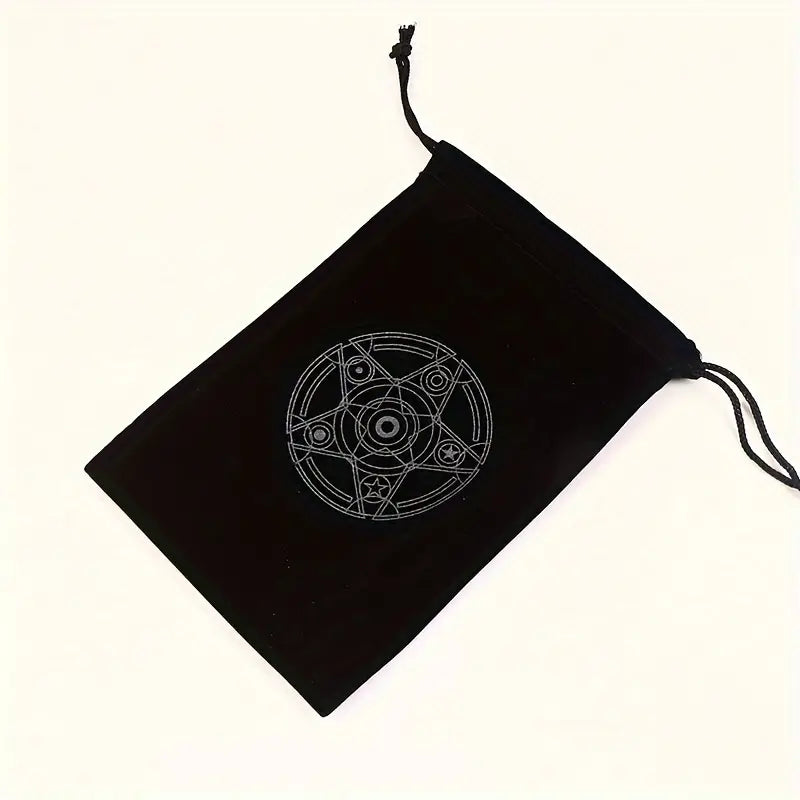 Black Velvet Pull-String Bag with Embossed Divination Insignia