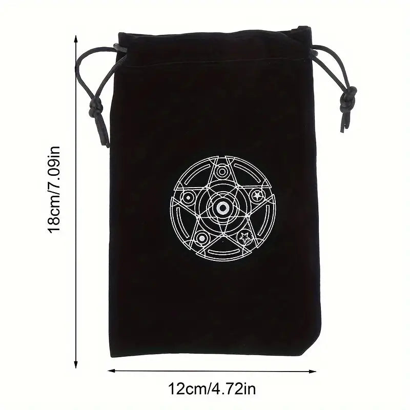 Black Velvet Pull-String Bag with Embossed Divination Insignia